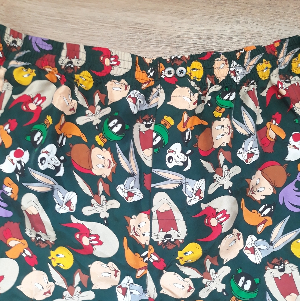Vintage Looney Tunes Mania Character Boxer Shorts / Sz Large Green Silk Boxers - Picture 6 of 8